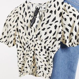 V Neck Blouse in white with print